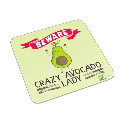 FM085 Beware Crazy Avacado Lady Novelty Funny Idea Glossy Metal Square Fridge Magnet