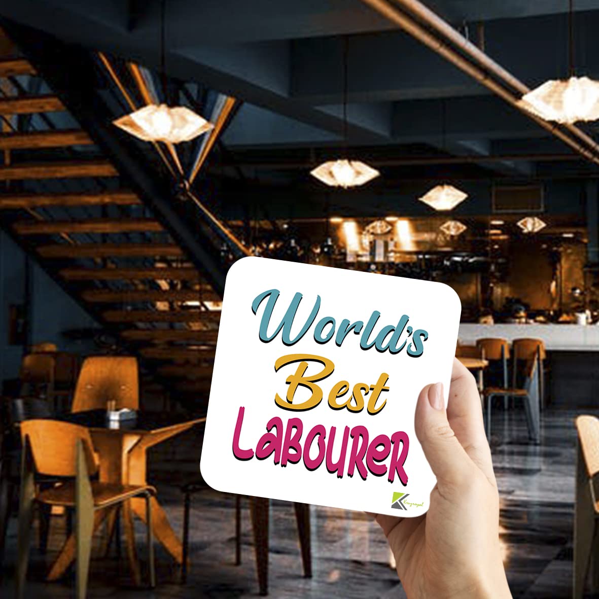 WB073 World's Best Labourer MDF Wooden Coaster by Kruzroyal | Gift for Labourer | Unique Novelty Present | 9cm x 9cm | Coffee Tea MDF Wooden Coaster