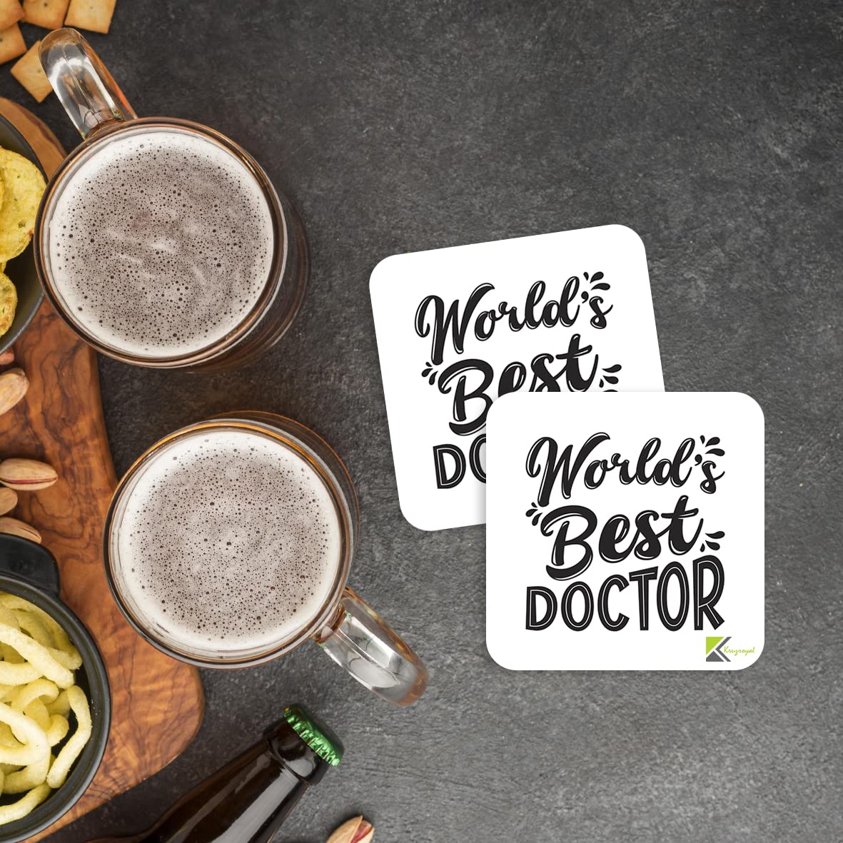 WB001 World's Best Doctor MDF Wooden Coaster by Kruzroyal | Doctor's Gift | Unique Novelty Present | 9cm x 9cm | Coffee Tea MDF Wooden Coaster