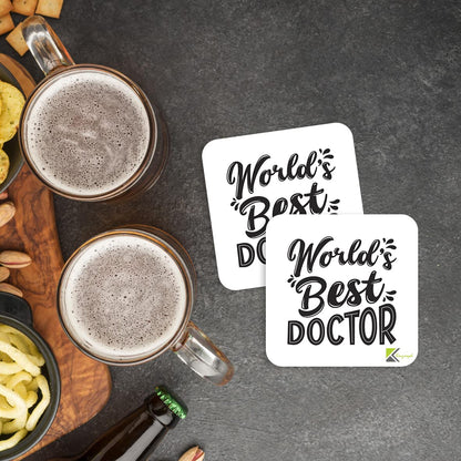 WB001 World's Best Doctor MDF Wooden Coaster by Kruzroyal | Doctor's Gift | Unique Novelty Present | 9cm x 9cm | Coffee Tea MDF Wooden Coaster