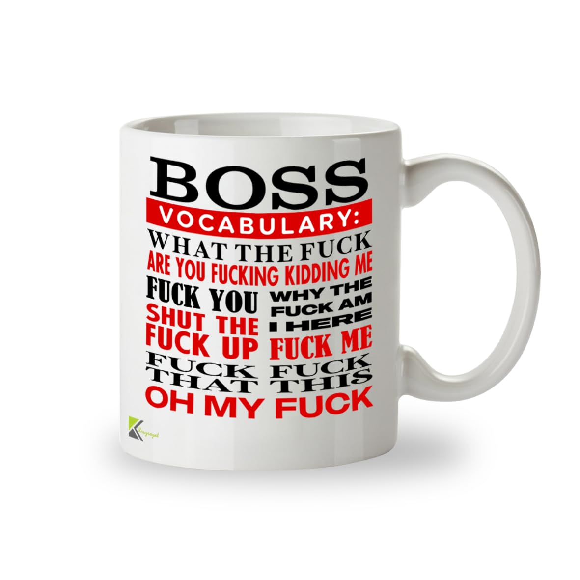Kruzroyal Boss Vocabulary Mug | Funny Profanity Coffee Cup 11oz | Adult Humor Gag Gift for Manager, Office Worker | Ceramic