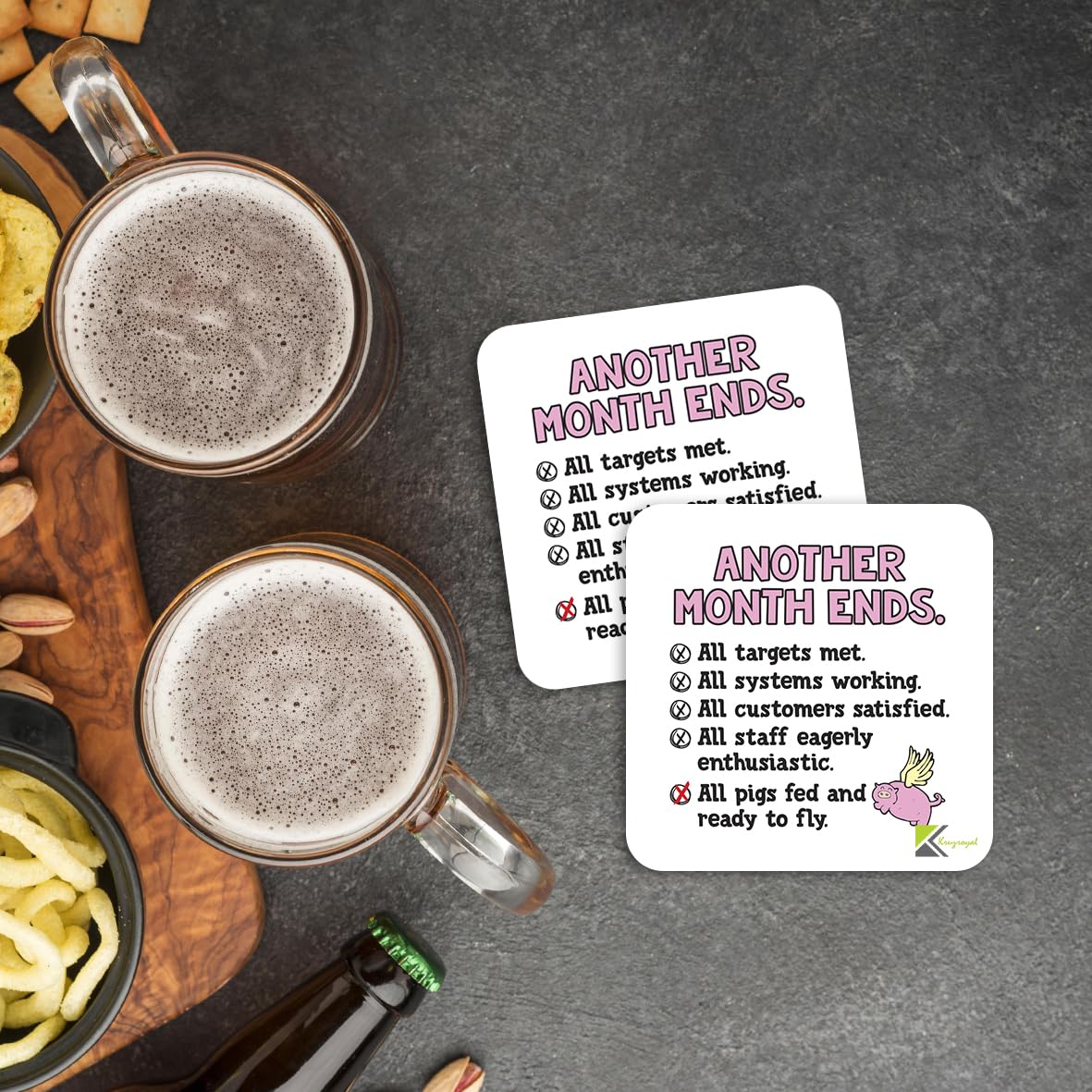 CS313 Another month ends Novelty Funny Coffee Tea Drink Gift Glossy MDF Wooden Coaster | Gifts for Office Worker, Accountant, Boss