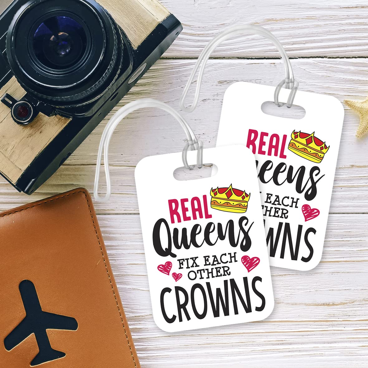 LT168 Real Queens Fix Each Others Crowns Novelty Funny Unique Designer Gift Glossy Plastic Suitcase Luggage Tag