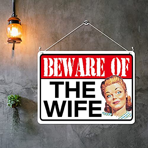Kruzroyal MP363 BEWARE Of the wife. Funny Novelty Retro Vintage Metal Wall Sign Plaque 20cm x 15cm