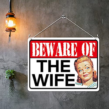 Kruzroyal MP363 BEWARE Of the wife. Funny Novelty Retro Vintage Metal Wall Sign Plaque 20cm x 15cm