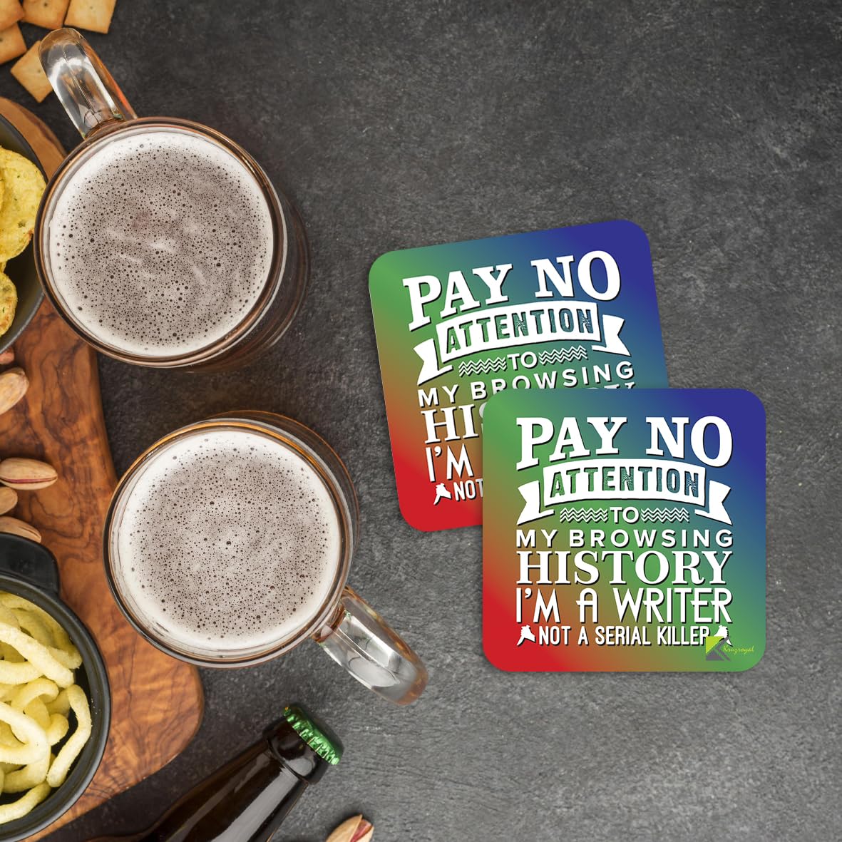 CS201 Pay no attention to my browsing history i'm a writer not a serial killer Novelty Funny Coffee Tea Drink Gift Glossy MDF Wooden Coaster | Gifts for Writers, Authors, Her, Him