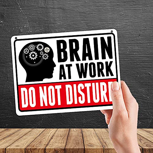 Kruzroyal MP396 BRAIN AT WORK, DO NOT DISTURB. Funny Novelty Retro Vintage Metal Wall Sign Plaque 20cm x 15cm