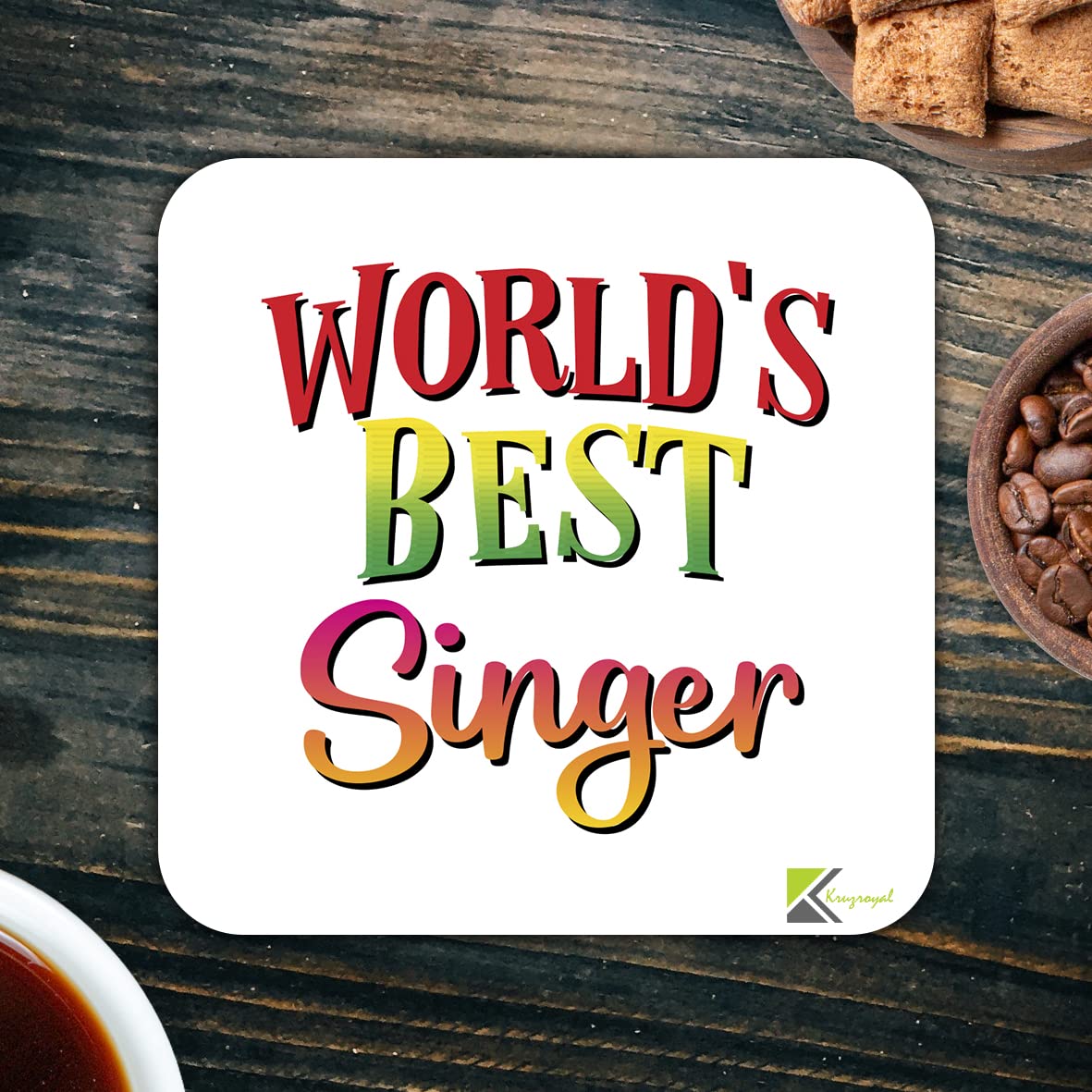 WB088 World's Best Singer MDF Wooden Coaster by Kruzroyal | Gift for Singer | Unique Novelty Present | 9cm x 9cm | Coffee Tea MDF Wooden Coaster