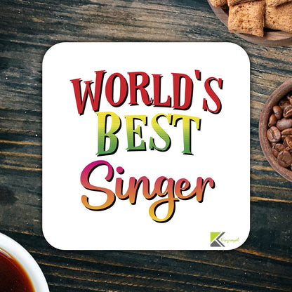 WB088 World's Best Singer MDF Wooden Coaster by Kruzroyal | Gift for Singer | Unique Novelty Present | 9cm x 9cm | Coffee Tea MDF Wooden Coaster