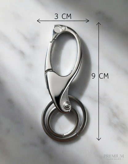 Kruzroyal Metal Keychain Carabiner Clip, Quick Release Keyring Holder with Double Split Rings, Silver, 9cm x 3cm, for Car and Home Keys