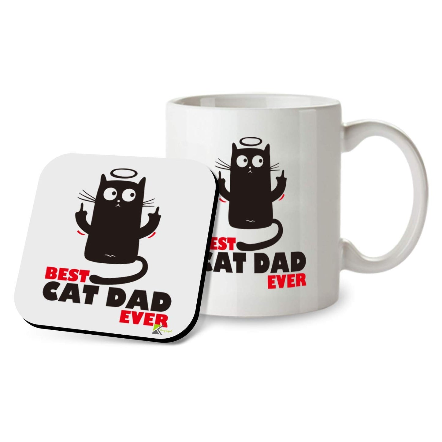 Kruzroyal SM053 Best Cat Dad Ever/Cat Lover - 11OZ Mug & Matching Coaster Set - for Cat Father Dad Person