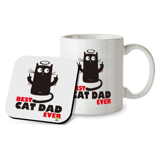 Kruzroyal SM053 Best Cat Dad Ever/Cat Lover - 11OZ Mug & Matching Coaster Set - for Cat Father Dad Person