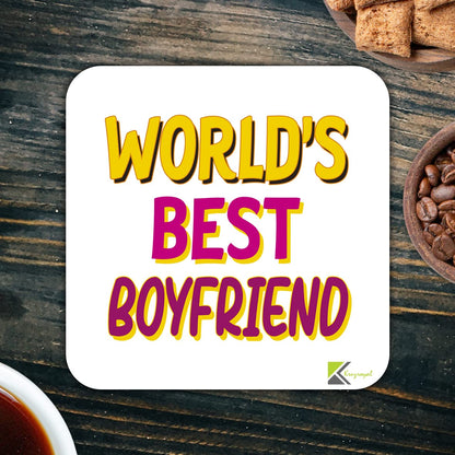 WB035 World's Best Boyfriend MDF Wooden Coaster by Kruzroyal | Gift for Boyfriend | Unique Novelty Present | 9cm x 9cm | Coffee Tea MDF Wooden Coaster