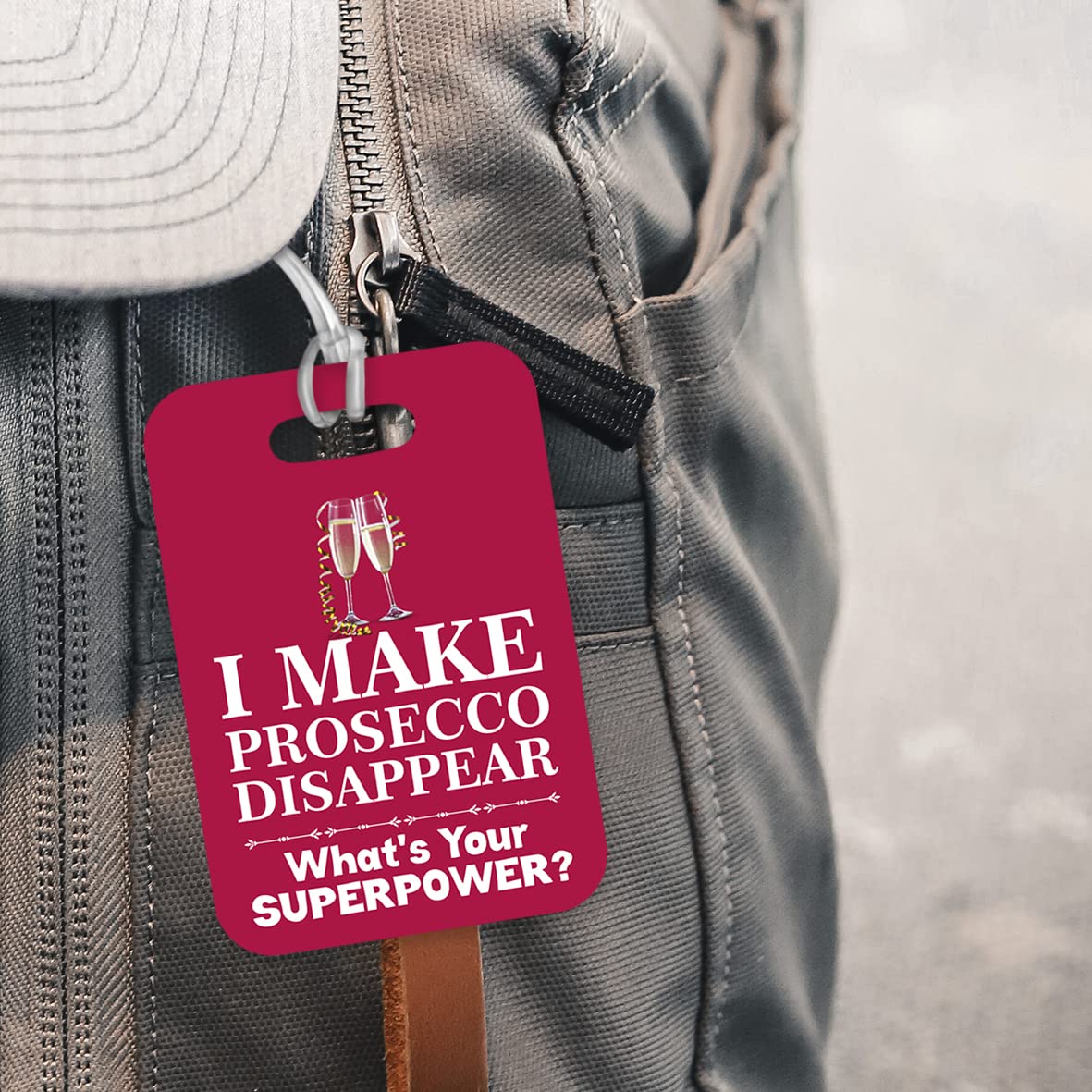 LT244 I Make Prosecco Disappear, What's Your Superpower? Novelty Funny Unique Designer Gift Glossy Plastic Suitcase Luggage Tag