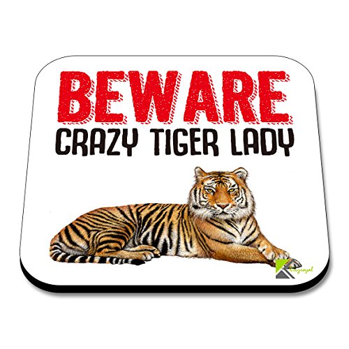 CS051 Beware Crazy Tiger ladyNovelty Funny Coffee Tea Drink Gift Glossy MDF Wooden Coaster