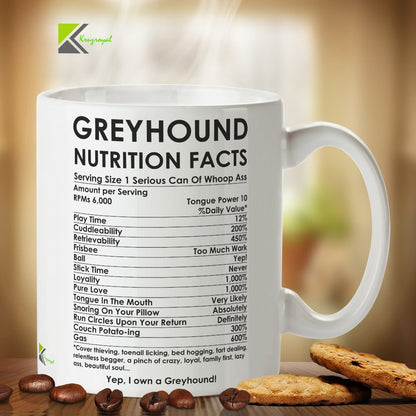 Kruzroyal DZ213 Greyhound Nutrition Facts Funny Novelty Great Gift Idea Coffee Tea Mug