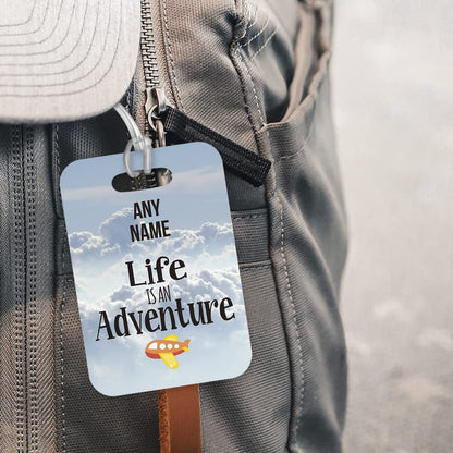 PLT211 Personalised Name Life is an Adventure Novelty Funny Unique Designer Gift Glossy Plastic Suitcase Luggage Tag