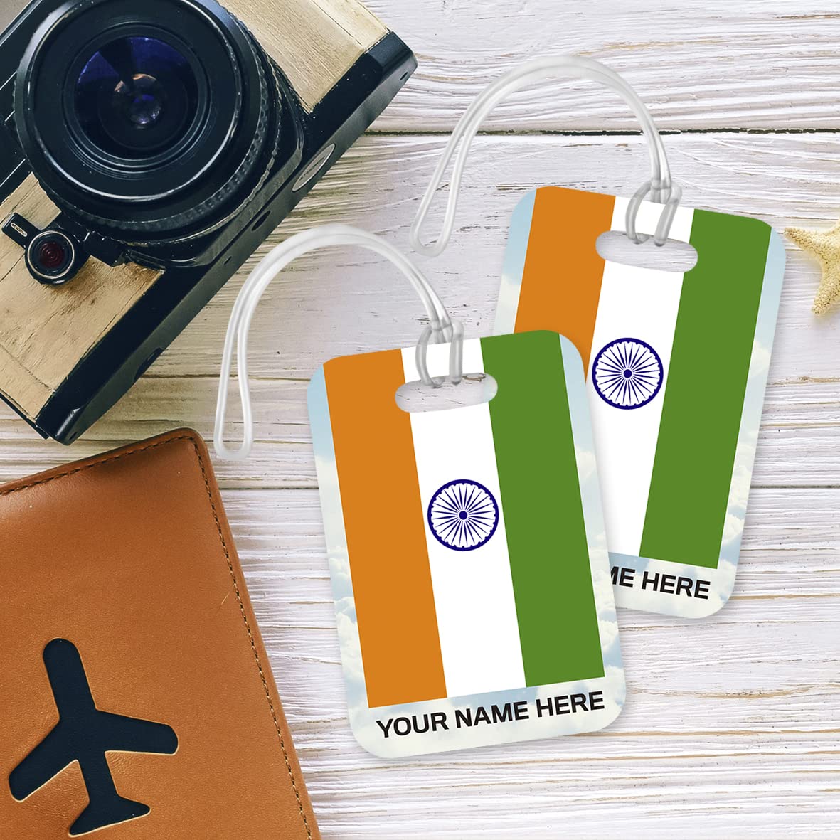 PLT281 Personalised Name with India Flag Novelty Funny Unique Designer Gift Glossy Plastic Suitcase Luggage Tag