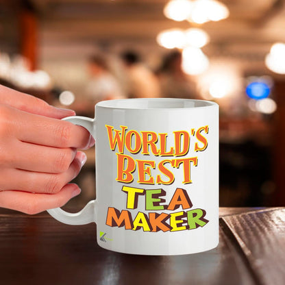Kruzroyal DZ828 World's Best Tea Maker Mug 11oz - White Ceramic Cup for a Perfect Brew - Funny Birthday, Office Thank You Gift for Colleague, Friend
