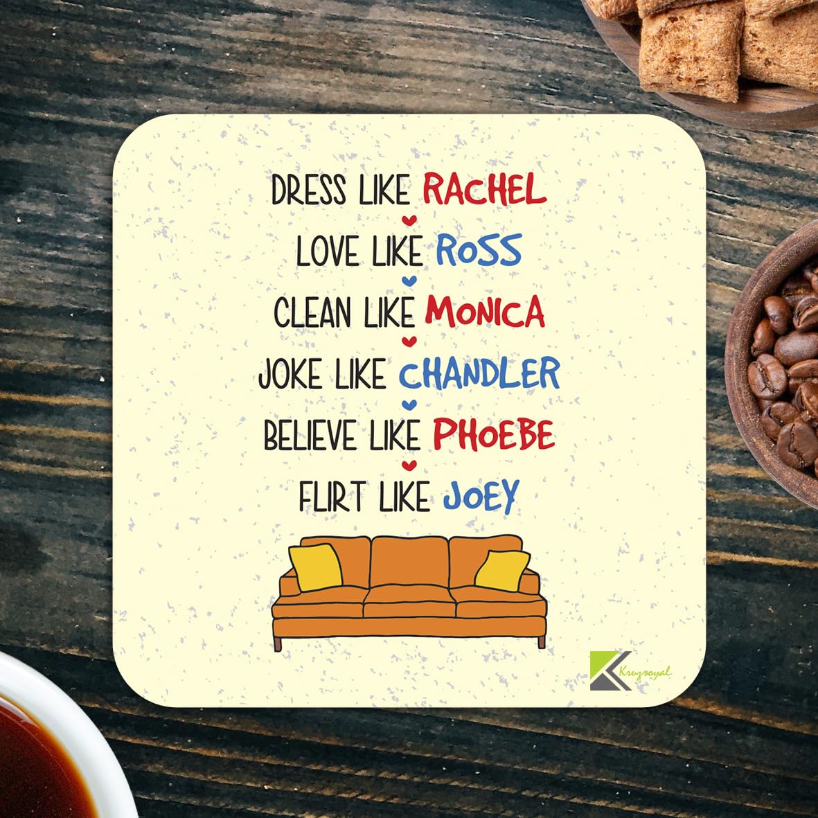 CS257 FRIENDS TV Show Rachel, Ross, Monica, Chandler, Phoebe, Joey Novelty Funny Coffee Tea Drink Gift Glossy MDF Wooden Coaster | Gifts for Women Men Best Friend Fan Birthday Present