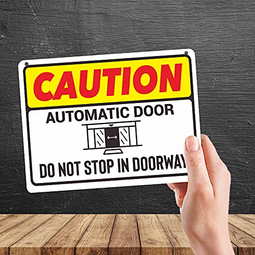 Kruzroyal MP457 Caution : Automatic Door : Do not stop in doorway Funny Novelty Retro Vintage Metal Wall Sign Plaque 20cm x 15cm