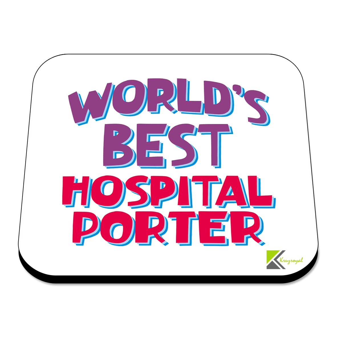 WB030 World's Best Hospital Porter MDF Wooden Coaster by Kruzroyal | Gift for Hospital Porter | Unique Novelty Present | 9cm x 9cm | Coffee Tea MDF Wooden Coaster