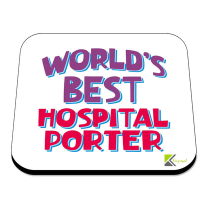 WB030 World's Best Hospital Porter MDF Wooden Coaster by Kruzroyal | Gift for Hospital Porter | Unique Novelty Present | 9cm x 9cm | Coffee Tea MDF Wooden Coaster