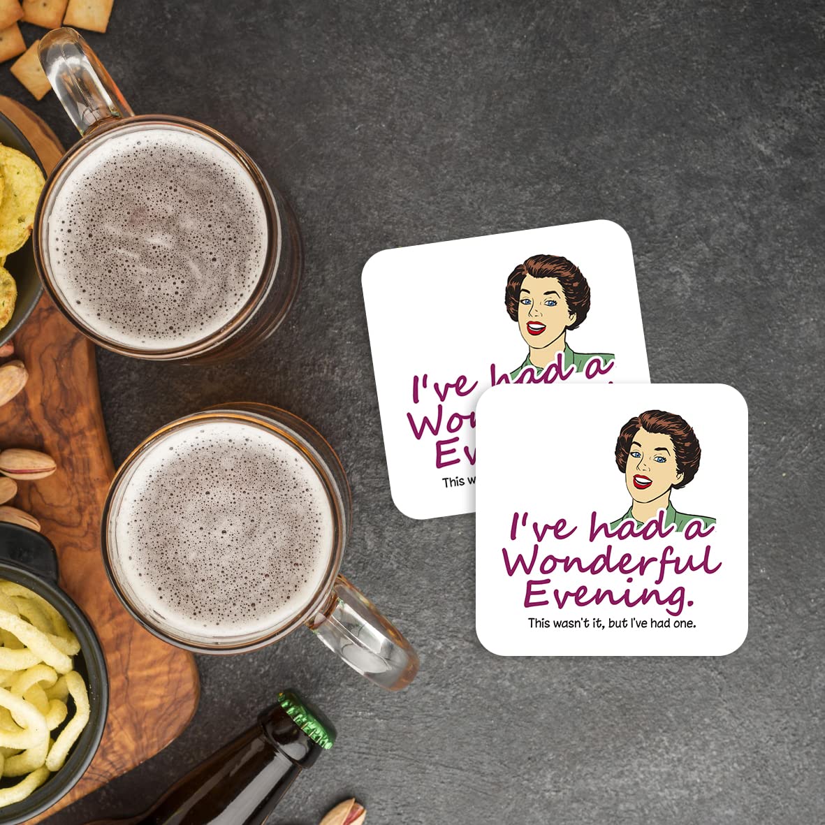 CS583 I've had a Wonderful Evening. This Wasn't it, but I've had one. Novelty Funny Coffee Tea Drink Gift Glossy MDF Wooden Coaster