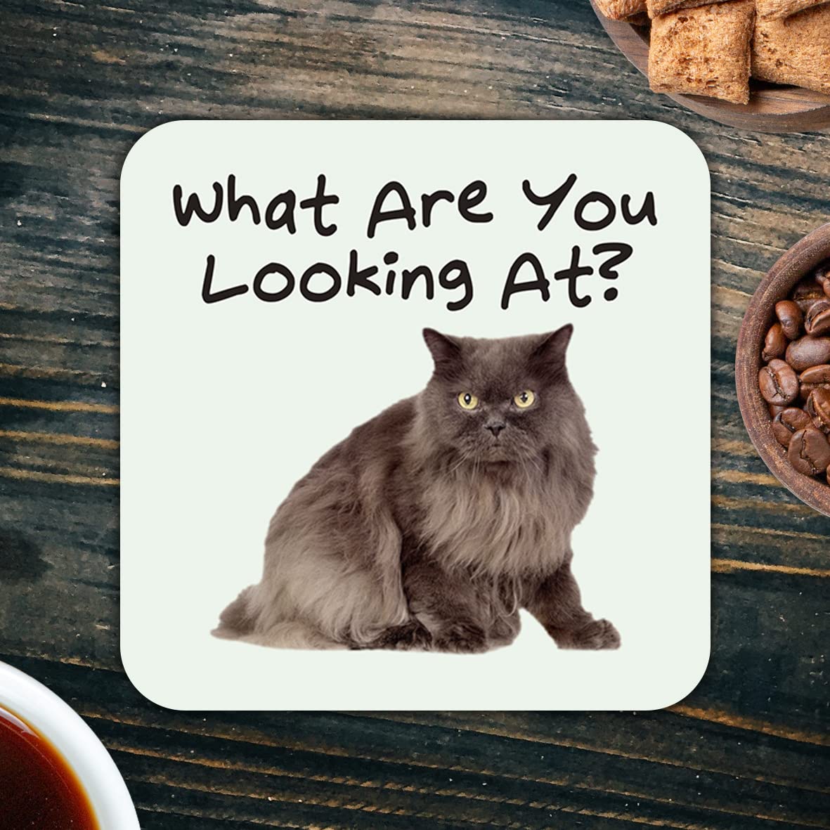 CS637 What are You Looking at? Novelty Funny Coffee Tea Drink Gift Glossy MDF Wooden Coaster