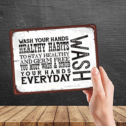 Kruzroyal MP082 Wash Your Hands/Healthy Habits Funny Novelty Retro Vintage Metal Wall Sign Plaque 20cm x 15cm