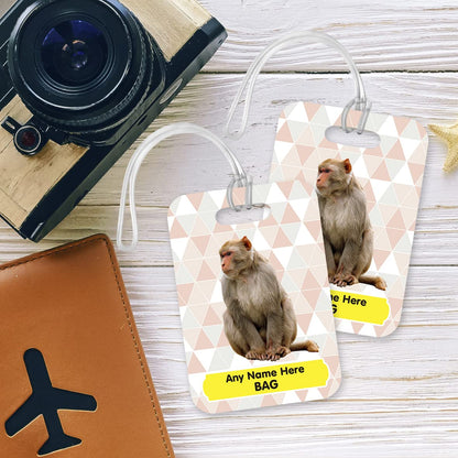 PLT258 Personalised Name's Bag with Monkey Image Novelty Funny Unique Designer Gift Glossy Plastic Suitcase Luggage Tag