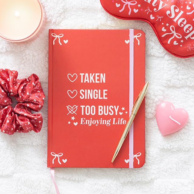 Single Taken Too Busy Enjoying Life A5 Notebook | Funny Pink Journal with Gold Page Edges | Lined Pages with Elastic Closure | Bold & Sassy Gift for Her