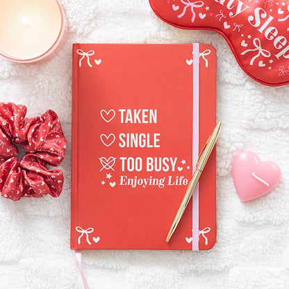 Single Taken Too Busy Enjoying Life A5 Notebook | Funny Pink Journal with Gold Page Edges | Lined Pages with Elastic Closure | Bold & Sassy Gift for Her