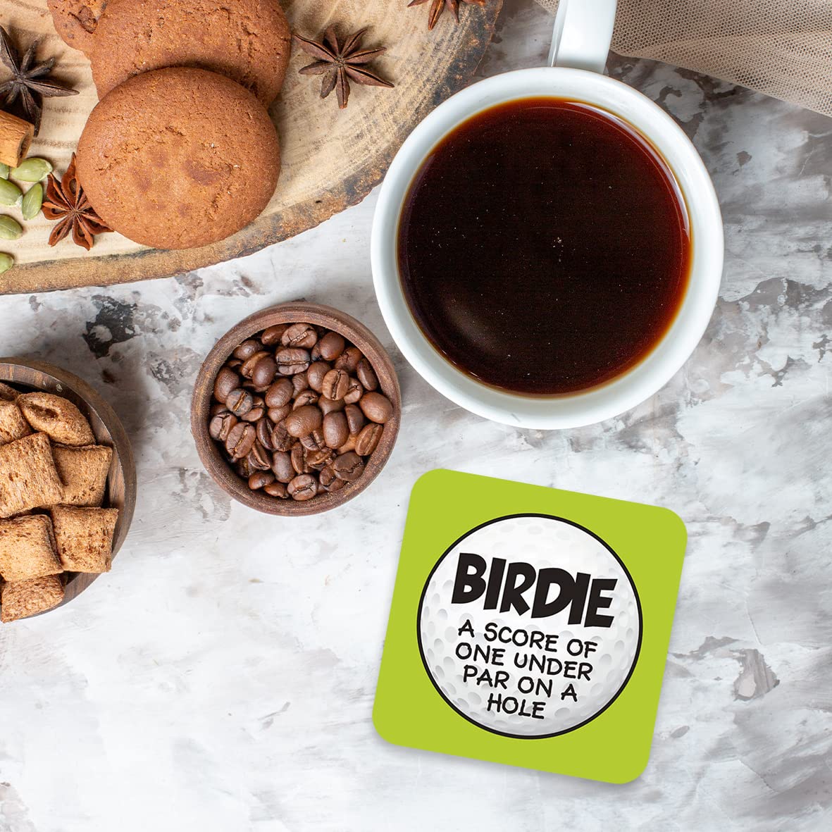 CS653 Golf Birdie: A Score of one Under par on a Hole Novelty Funny Coffee Tea Drink Gift Glossy MDF Wooden Coaster