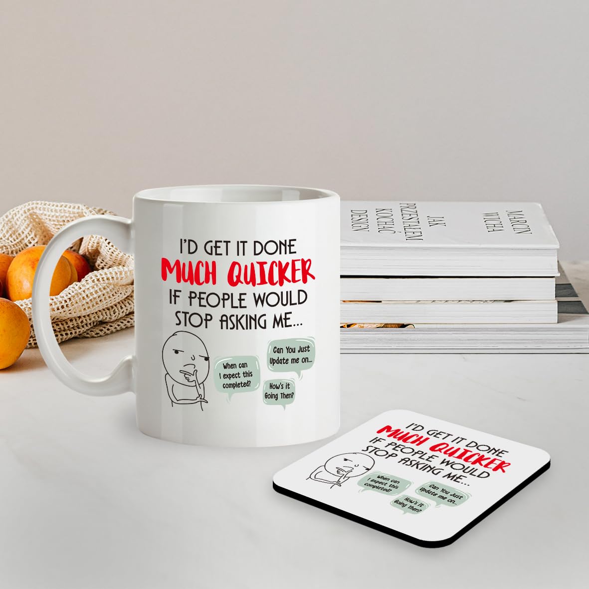 Kruzroyal SM097 I'd get it Done Much Quicker if People Would Stop Asking me/Office/Job/Work - 11 OZ Mug & Matching Coaster Set for Colleague Co-Worker