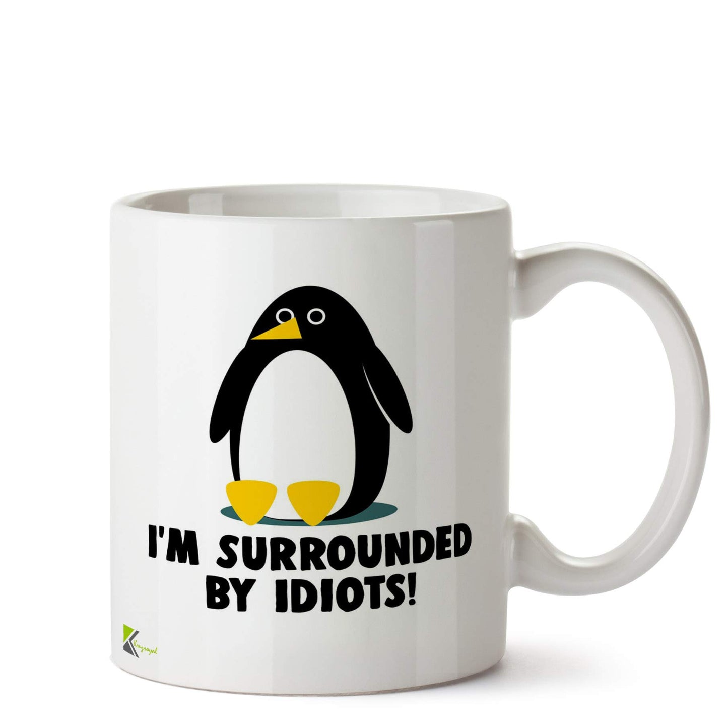 Kruzroyal Surrounded by Idiots Funny Mug | Sarcastic Office Humour Ceramic Coffee Tea Cup Gift for Colleague Boss Friend
