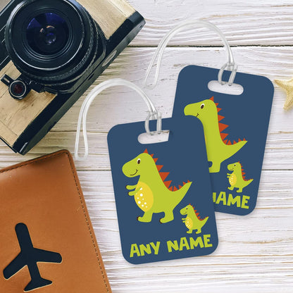 PLT232 Personalised Any Name Dinosaur Novelty Funny Unique Designer Gift Glossy Plastic Suitcase Luggage Tag
