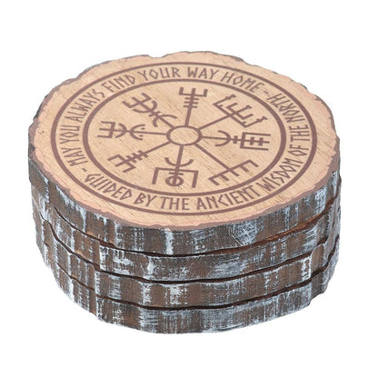 Something Different MDF Norse Mythology Wood Slice Coasters, Set of 4, Viking-Inspired Rune Symbols, 9.5 x 9.5 cm