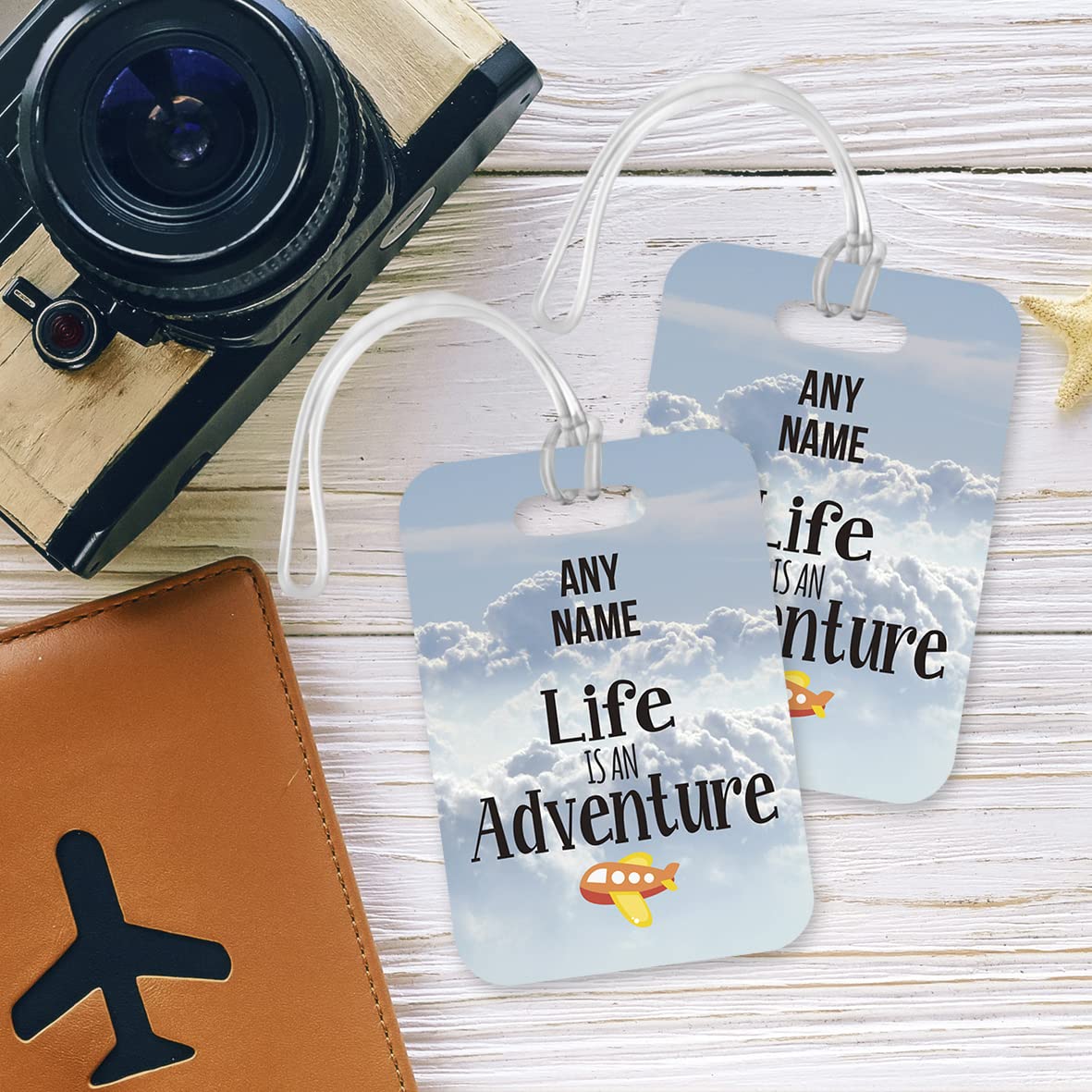 PLT211 Personalised Name Life is an Adventure Novelty Funny Unique Designer Gift Glossy Plastic Suitcase Luggage Tag