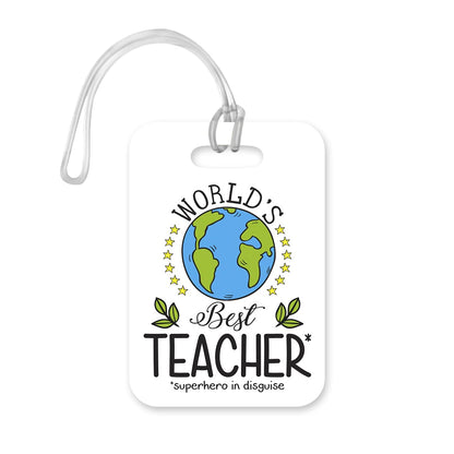LT182 World's Best Teacher Novelty Funny Unique Designer Gift Glossy Plastic Suitcase Luggage Tag