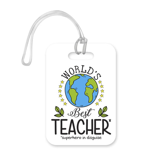 LT182 World's Best Teacher Novelty Funny Unique Designer Gift Glossy Plastic Suitcase Luggage Tag