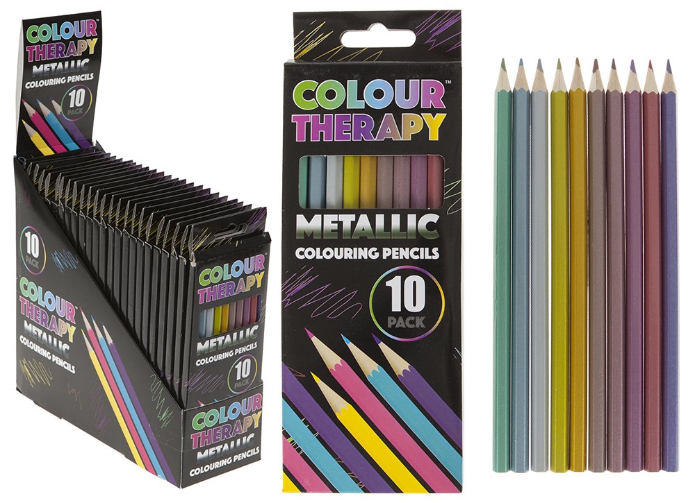Sabar 384041 Colour Therapy Metallic Pencils In Box | 10 Per Pack Accessory, Multicolor