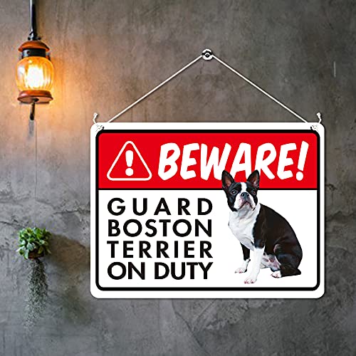 Kruzroyal MP342 BEWARE!, Guard boston terrier on duty. Funny Novelty Retro Vintage Metal Wall Sign Plaque 20cm x 15cm