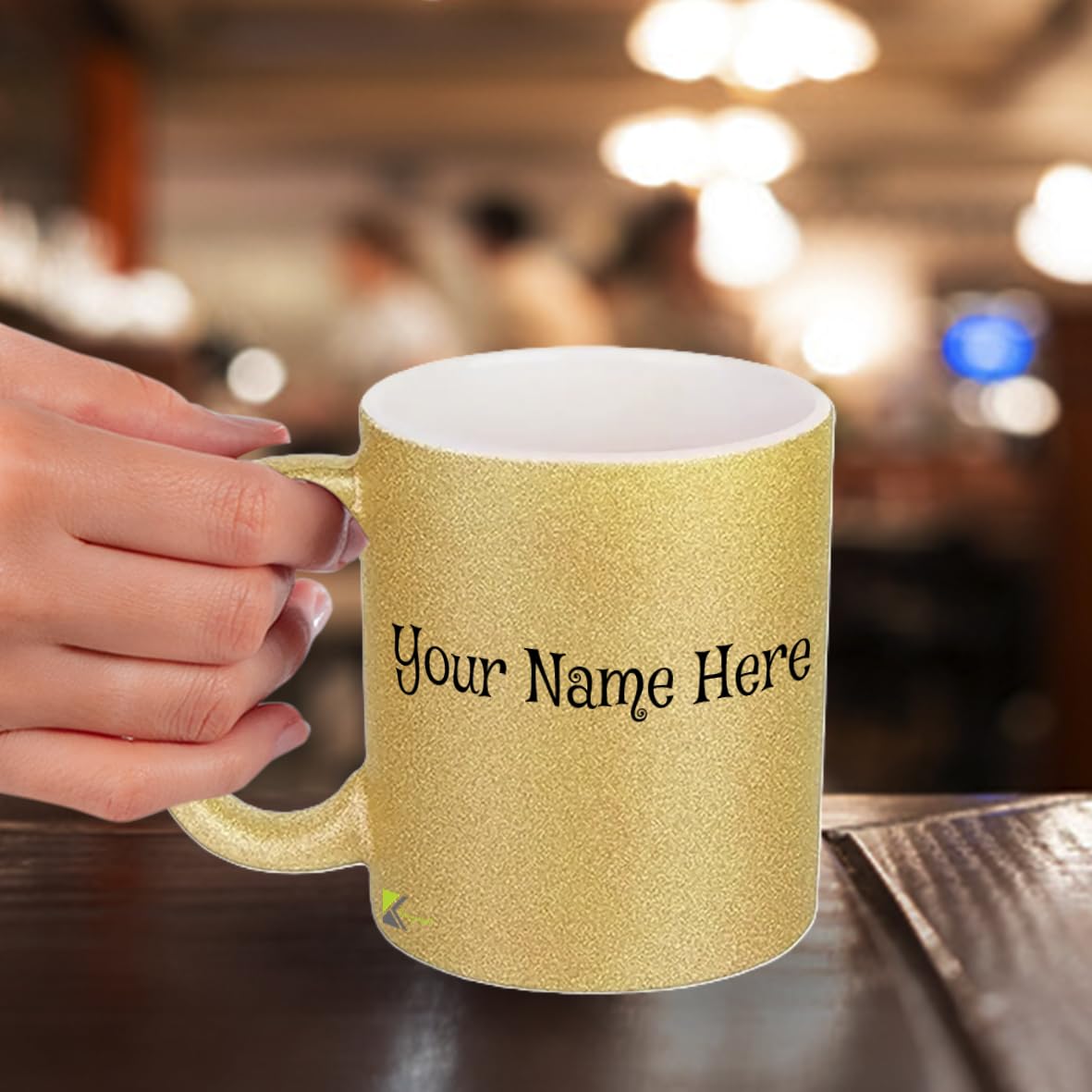 Kruzroyal Personalised Gold/Silver Glitter Mug, Customisable Name 11OZ Ceramic Mug