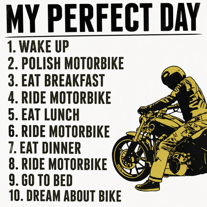 Funny Motorbike Mug – My Perfect Day Motorcycle Coffee Cup, Biker Gift for Men, Dad, Husband, Grandad & Bike Lovers, 11oz Ceramic Mug