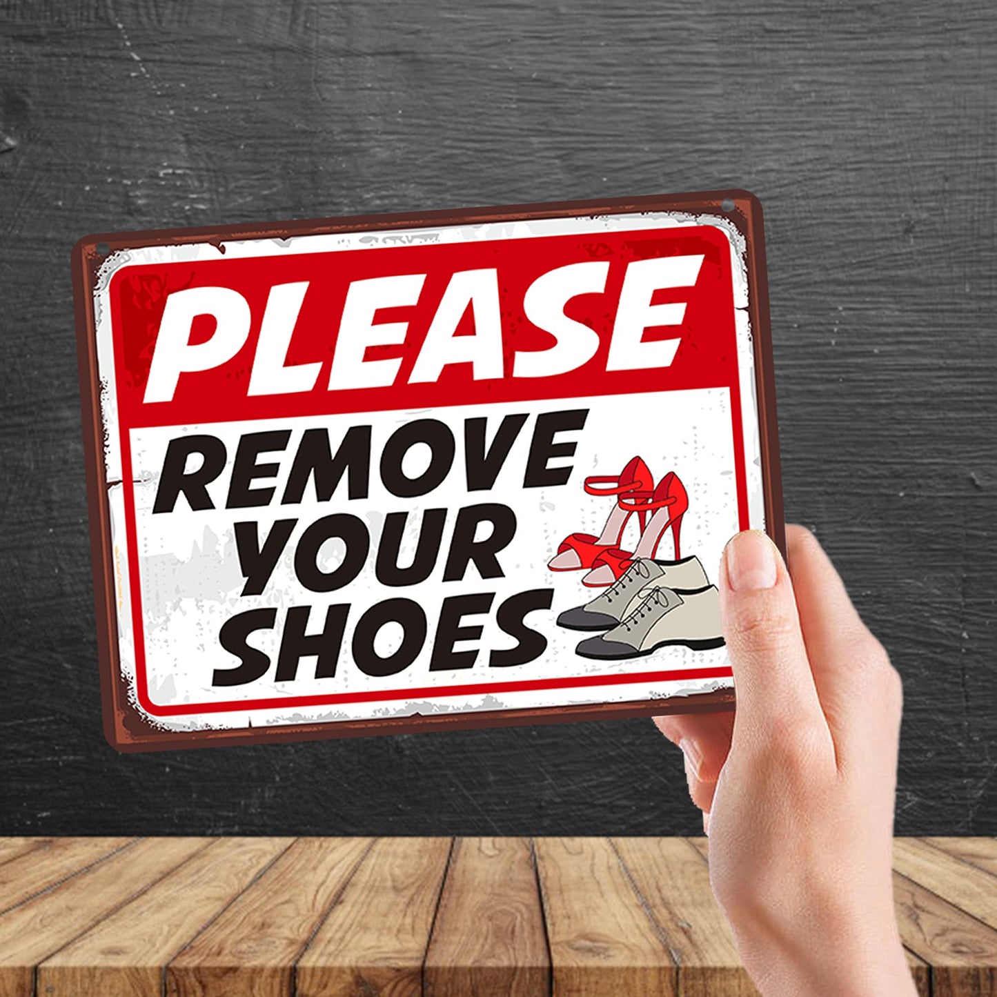 Kruzroyal MP114 PLEASE REMOVE YOUR SHOES Funny Novelty Retro Vintage Metal Wall Sign Plaque 20cm x 15cm