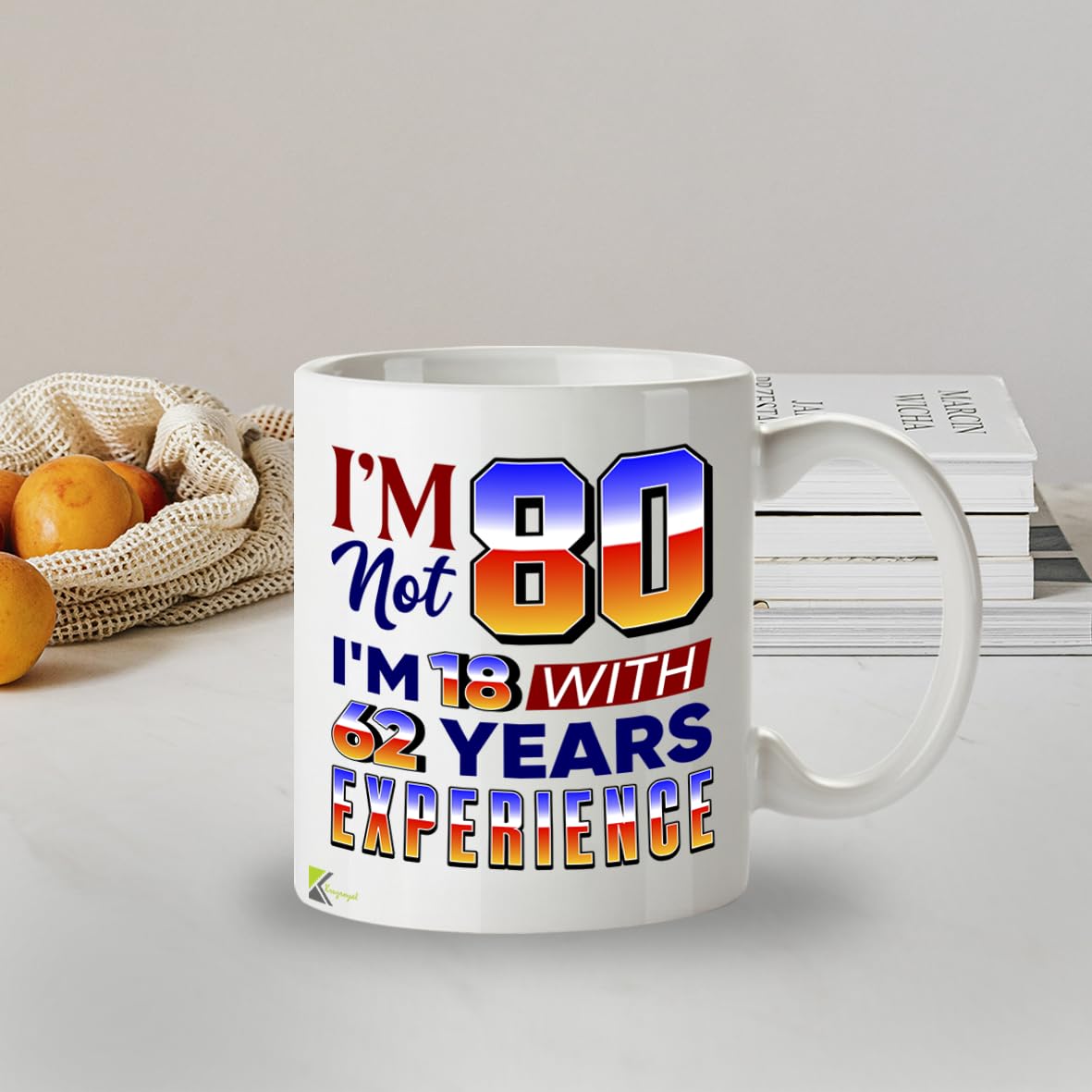 Kruzroyal 80th Birthday Mug Funny Gift 11oz/325ml - I'm Not 80 I'm 18 with Experience Ceramic Cup for Men Women Mum Dad Grandma Grandad - Novelty Present