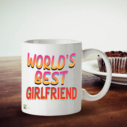 Kruzroyal DZ836 World's Best Girlfriend Mug 11oz - White Ceramic Coffee & Tea Cup - Romantic Birthday, Anniversary, Valentine's Present for Her