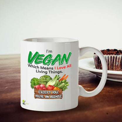 DZ954 Vegan Funny Mug - Sarcastic Coffee Cup Gift for Plant-Based Friends & Family - Witty Humor Beverage Cup - 11oz White Ceramic Drinkware