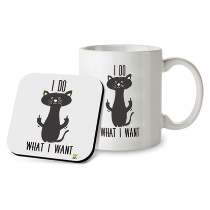 SM047 I do what i want - Cat Lover Gifts For Women - Funny Crazy Grumpy Cat Mom Or Dad - Inspirational & Sarcastic Mug Gifts For Bosses, Employees, Family And Friends - 11OZ Mug & Matching Coaster Set